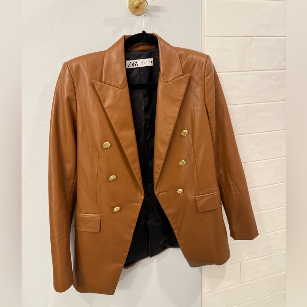 Zara Women's Tan Vegan Leather Blazer